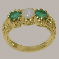 Britanci napravio je 10k žuto zlato prirodno opal i smaragdni ženski godišnjički prsten - Opcije veličine