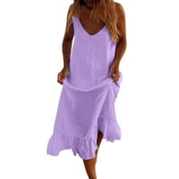 Žene V izrez Haljina za plažu Špagete Line Maxi bez rukava Čvrsta kamisa Ženska haljina Draping Haljine