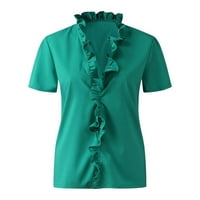 Ženski ljetni trendi vrhovi casual točkice pune boje ruffle trim majica v izrez kratki rukav izlasci