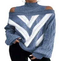 Glonme Ženski pleteni džemperi Duks lisnata rukava sa čvrstim bojom Jumper vrhovi Radni pletiv pulover
