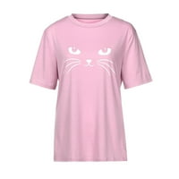 Ženski vrhovi ženske ljetne slatke mačke tiske na vrhu kratkih rukava majica bluza ružičasta m