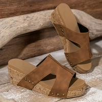 DMQupv Leopard sandale za žene Ležerne prilike otvorene nožne klinove Udobne cipele za plažu Sandale Papuče Ženske pete Sandale Sandal Brown 7