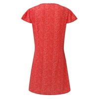 Haljine za žene Ženska sunčana haljina kratki rukav V-izrez Polka dot Srednja dužina Ležerne modne haljine za sunčanje crvena l