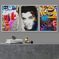 Zid uokviren platno Ispis zida Art Set Urban visoko kontrast Elvis portvit grafiti i ulica Ilustracije
