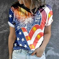 Ženska američka košulja za zastave kratkih rukava u okruglom kratkim rukavima USA. Dan nezavisnosti