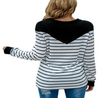 Cindysus dame casual dugi rukav pulover za patchwork t majice Crew izrez zimske prugaste vrećice crne