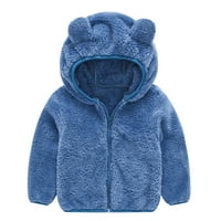 Toddler Baby Boys Girls Solid Color Plish Slatka medvjedi uši zimski kapuljač Debeli kaput jakna u sezoni