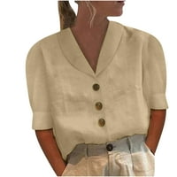 Ženske majice lapl gumb dolje polovina rukave majice pune boje pamučne lane bluze na vrhu ljetnih casual