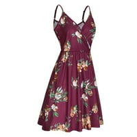 Utoimkio Ljetne haljine za žene čišćenje Žene V-izrez cvjetni remen Ljetna casual ljuljačka haljina sa džepom haljinom