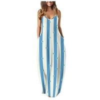 Plavi ženski džepni printsdress plaže zabave prsluk partysleevelesssuper dugi haljina s
