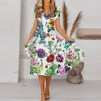 Bazyrey ženske haljine ljeto kratki rukav fit & flare haljine ženske cvjetne modne haljine s V-izrezom