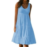 Plus veličina haljina Ženska modna ljeta ljeta Solid Boja rukava bez rukava haljina na plaži nebo plava