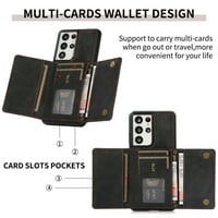 COTHER COTSUNG za Samsung Galaxy S21, novčanik s džepom držača kartice, robusno udarno otporna na kožnu Kickstankt karticu utor za probijanje futrole, crna