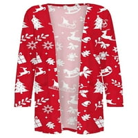 Grianlook Ženska božićna kardigan pahuljica od tiskane jakne dugih rukava srednja duljina odjeća snjegović