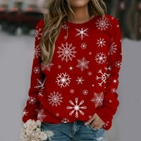 Ženski božićni print dugih rukava, pulover povremenog bluza
