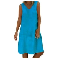 Bazyrey sunčane haljine za žene čvrste haljine ženske haljine bez rukava bez rukava s rukavima plave m