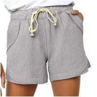 Huachen ženske ležerne boje pamučne posteljine džepova zavoj elastične strugove Hlače hlače
