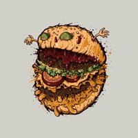 Monster Burger muški srebrni krem ​​grafički tee - dizajn od strane ljudi m