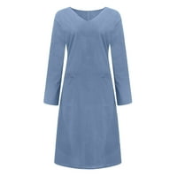 Haljine za žene Ženska pomaka Srednja dužina Čvrsta dugi rukava V-izrez Džepne haljine plave 3xl