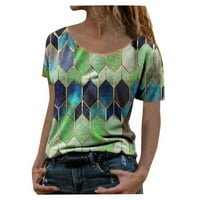 Buigttklop majice za žene, modne žene okrugli vrat patchwork retro print kratkih rukava bluza za bluzu