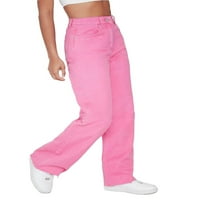 Ženske pantalone sa visokim strukom dečko fit traperiste ružičaste
