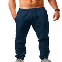 Bomotoo muške pantalone plus size pamučne posteljine hlače nacrtajući džepove elastičnih struka ravne
