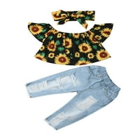 Gupgi Summer Toddler Kids Baby Girl Sunflower vrhovi + traper hlače Jeans Outfits