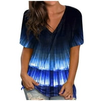 Ljetna bluza Ženska modna casual V-izrez Digitalni tisak Gradijent kratkih rukava TOP dame Top plave