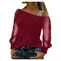 Ženski vrhovi dugih rukava pune boje bluza labava FIT Women Ljeto s majicama s ramena crvene l