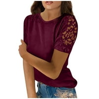 Cuoff bluze za žene modna čipka šuplja čvrsta boja okrugla vrata kratka rukava majica ženske vrhove