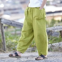 Ležerne pantalone za žene proljeće i ljetni ženski retro ravni džep obični u boji, povremene pamučne