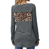 Yskkt Ženska leopard spajanje Ležerne prilike dugih rukava Tunička bluza na pulover okruglim vratom