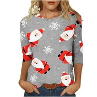 Božićne majice s dugim rukavima za žene Ženska modna tiskana labava majica rukava bluza okrugli vrat