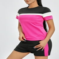 Ženska odjeća za vježbanje postavljene kontrastne boje kratkih rukava i kratke hlače Yoga Sport ActiveWer