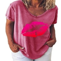 Plus veličina Žene Ljetne usne Ispiši kratki rukav V izrez majica Ležerne prilike