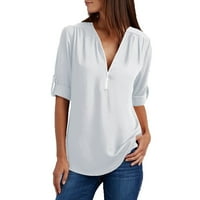 Ženski odobrenje ispod $ ženske ljetne majice s dugim rukavima Zip Casual Tunic V-izrez za blubu za