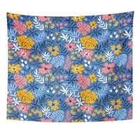 Plave naivne divlje tropske biljke i cvijeće Tropic narančasta svijetla zidna umjetnost Viseća tapiserija