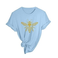 Ženski modni ležerni festival za medeni pčelinji od tiskani okrugli vrat kratkih rukava Top bluza plava
