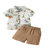 TODDLER Baby Boy Summer Outfits Majica gumba za životinje kratkih rukava + casual gaćice Podeljane odmore