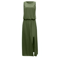 Ženske haljine Maxi rukava bez rukava A-line punog kvadratnog dekolteta ljetna haljina vojska zelena