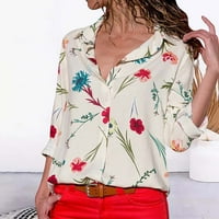 Xiuh majice za žene Ženske povremene vrhove ispisa bluza V izrez dugi rukav dolje majica majica za žene