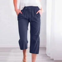 Capris pantalone za žene plus veličine casual ljeto Čvrsta vučnica elastična struka obrezane hlače ravne hlače sa širokim nogama sa džepom