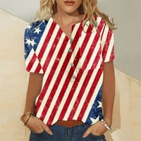 Fartey Ženska Dan nezavisnosti Thirts American Flag Ispiši gumb Up Majice Loše Fit kratki rukav Crewneck Patriotske bluze