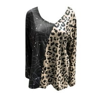 Prevelike majice za žene Žene Četiri sezone Ležerne prilike Leopard Print Dug rukava Bluza Brown S