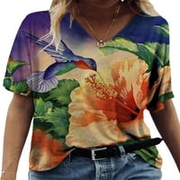 Voguele Women TEE V izrez majica Cvjetni print T Majica Rad Ljetni vrhovi Casual Tunika Bluza Dragonfly