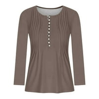 Dyegold casual dugih rukava za žene jeseni modni gumb u do vrat naletirani tunik boho vintage bluze