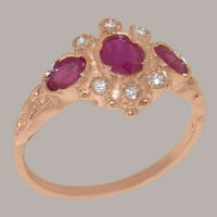 Britanska napravljena 9k ružičasto zlato prirodno rubin i kubični cirkonijski ženski prsten - veličine