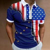 Retro košulje Muška muška američka zastava Patriotska košulja za muškarce 4. srpnja Napunite košulje na ovratniku Slim Fit s kratkim rukavima 3D Print Golf patentni patentri