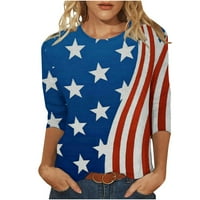PBNBP Ženska četvrta jula Američka zastava za zastavu Crewneck rukav crveni majica Neovisnosne košulje