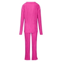 WAVSUF Womens setovi odjeće zimski vrhovi i hlače pantalone čvrsti dugi ružičasti ružičasti pantalone